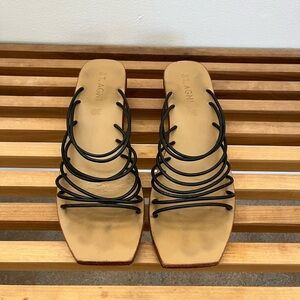 St. Agni Black and Tan Strappy Sandals
